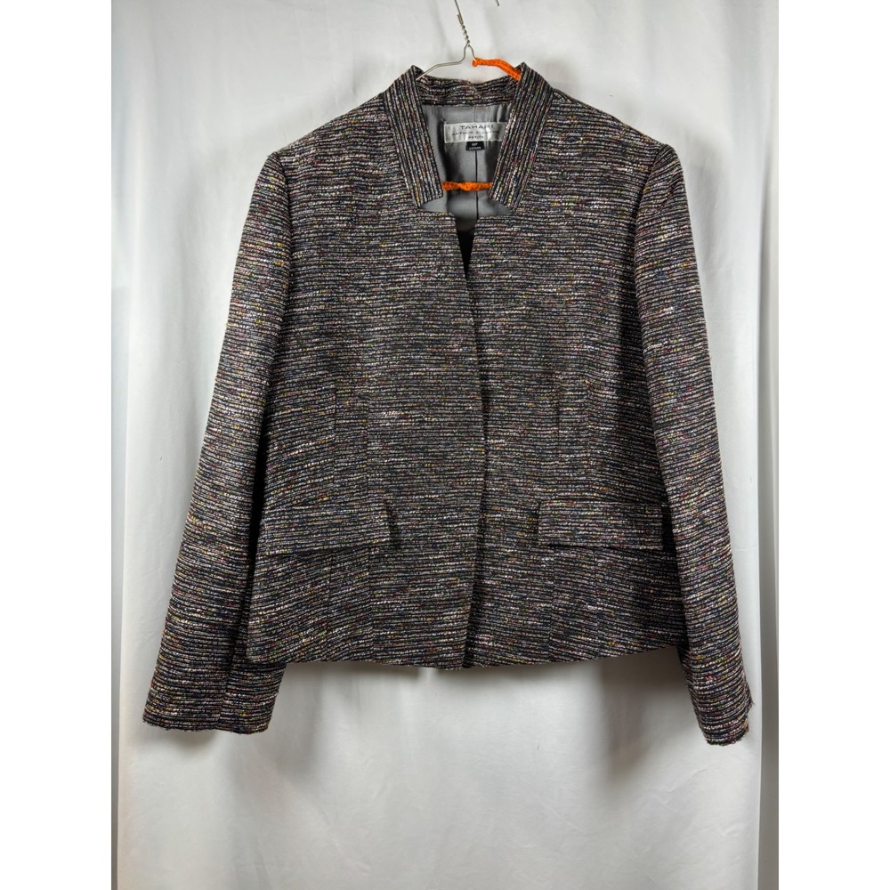 Tahari Arthur S. Levine Womens 12P Petite Multi Color Metallic Tweed Blazer Open